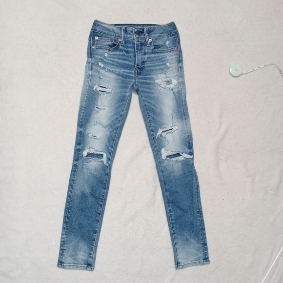 American Eagle EUC Airflex360 Distressed Denim Skinny Jeans size 26×28 - Picture 2 of 10
